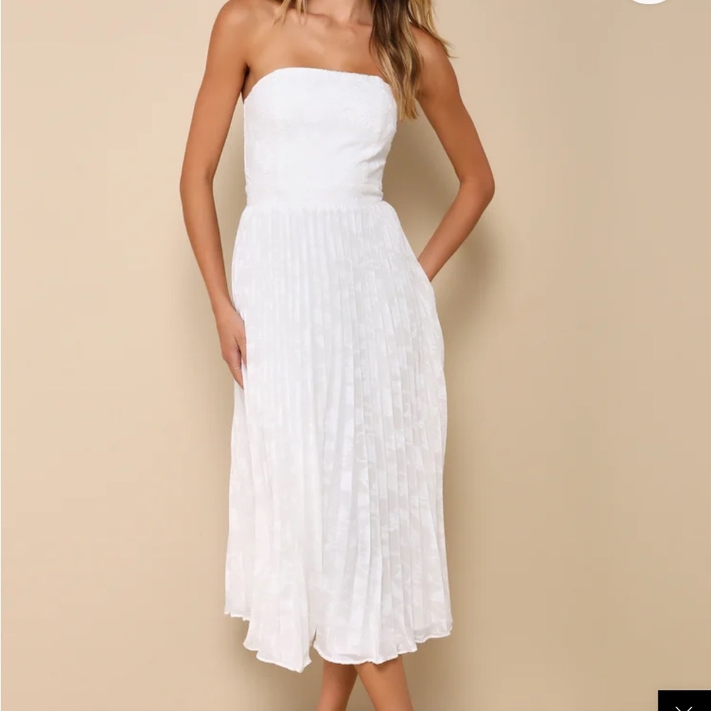 Lulu's White Strapless Midi Dress